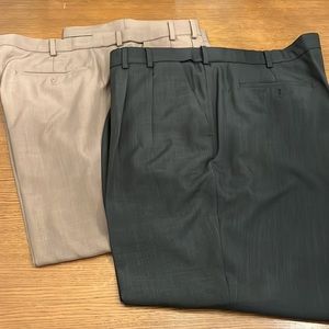 Van Heusen BUNDLE 44x29 Gray & Tan Crosshatch Pleated Dress Pants Extender Waist